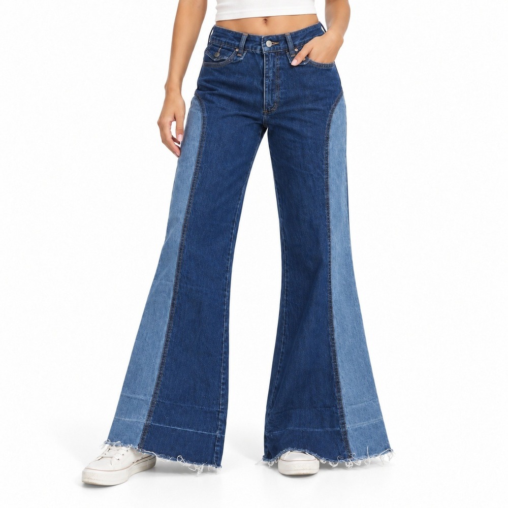 Brittania Sportswear Jeans Womens 29 Blue Two Tone Flare Vintage 70s Raw Hem